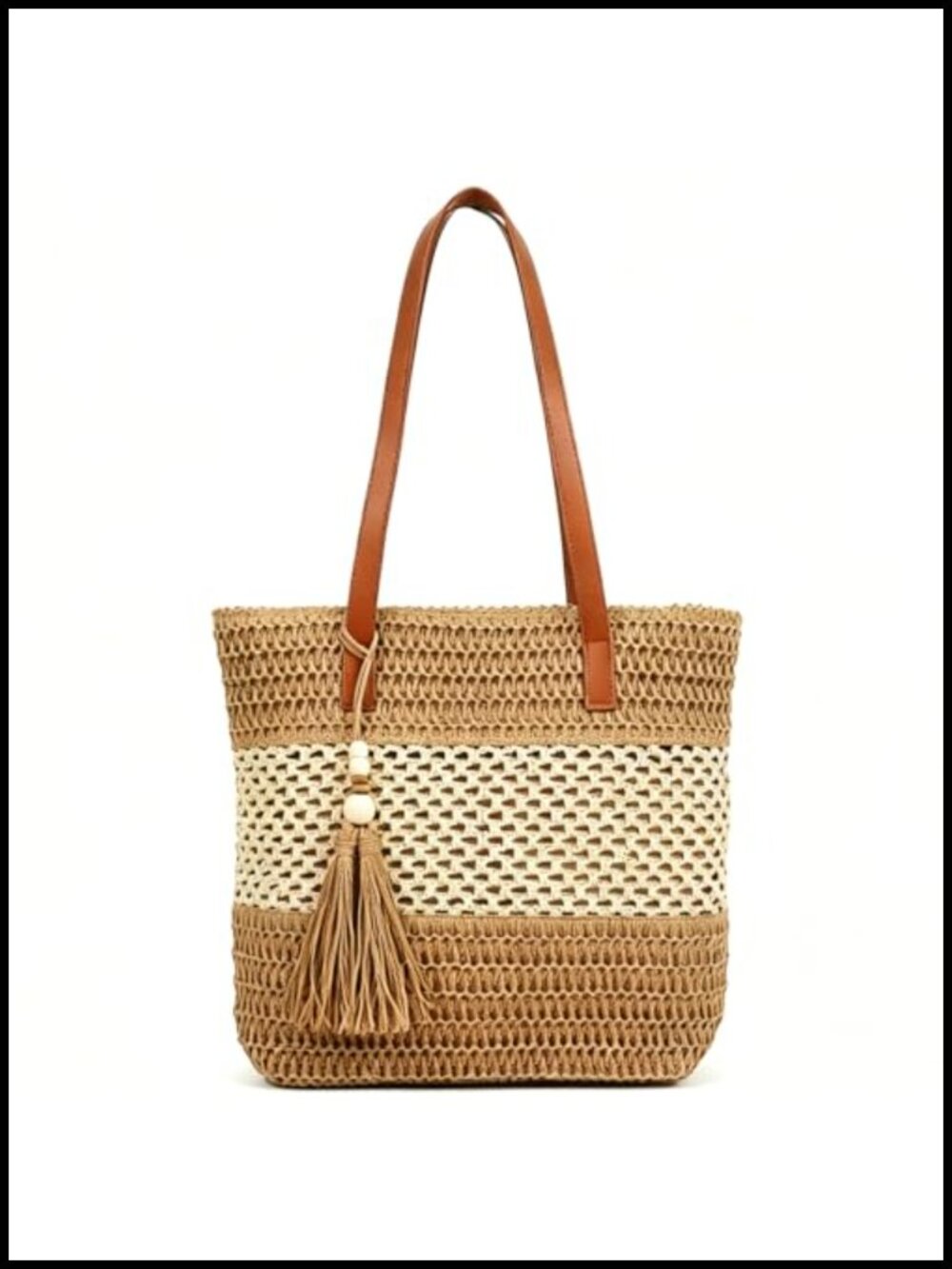 Straw Beach Tote Bag for Women Woven Shoulder Purse with Zip - Picture 1 of 6